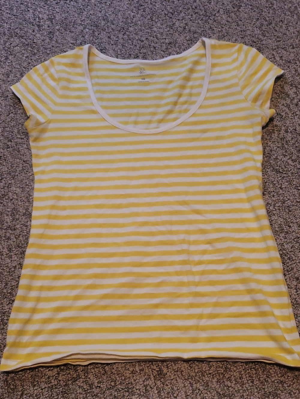 New York & Company Yellow White Stripped Tee